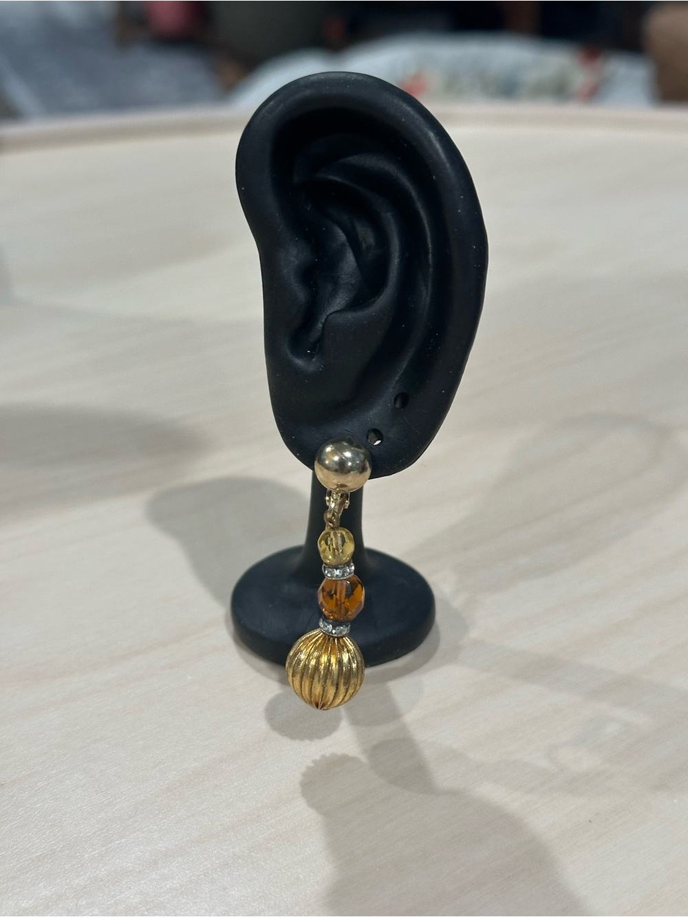 Clip-On Gold-Tone Beaded Drop Earrings